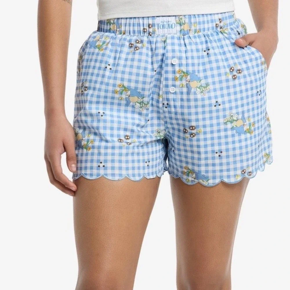 Her Universe Studio Ghibli My Neighbor Totoro Gingham Scalloped Pajama Shorts 0